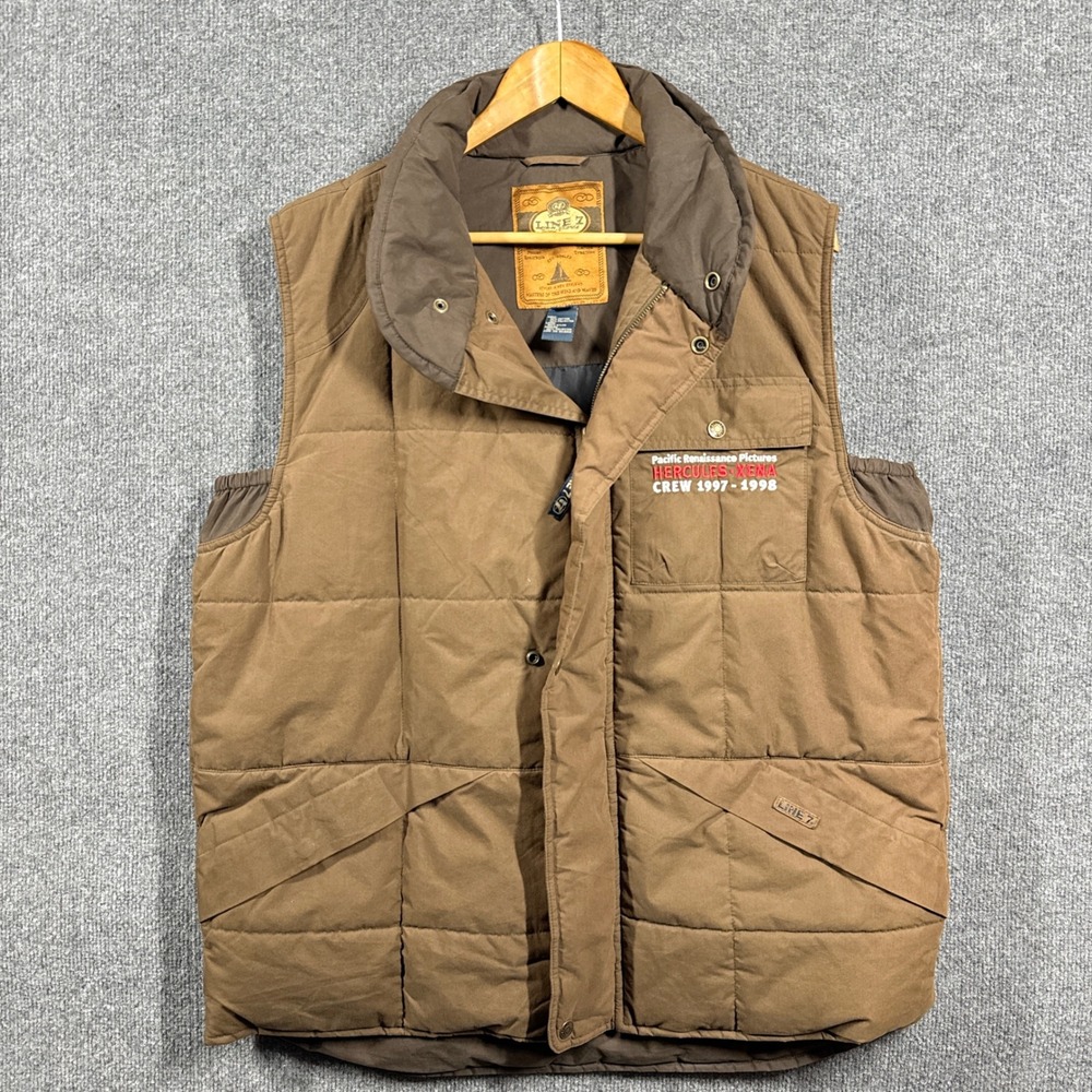 LINE 7 Vest Men Size Extra Large Puffer Quilted Brown Hercules Xena Crew